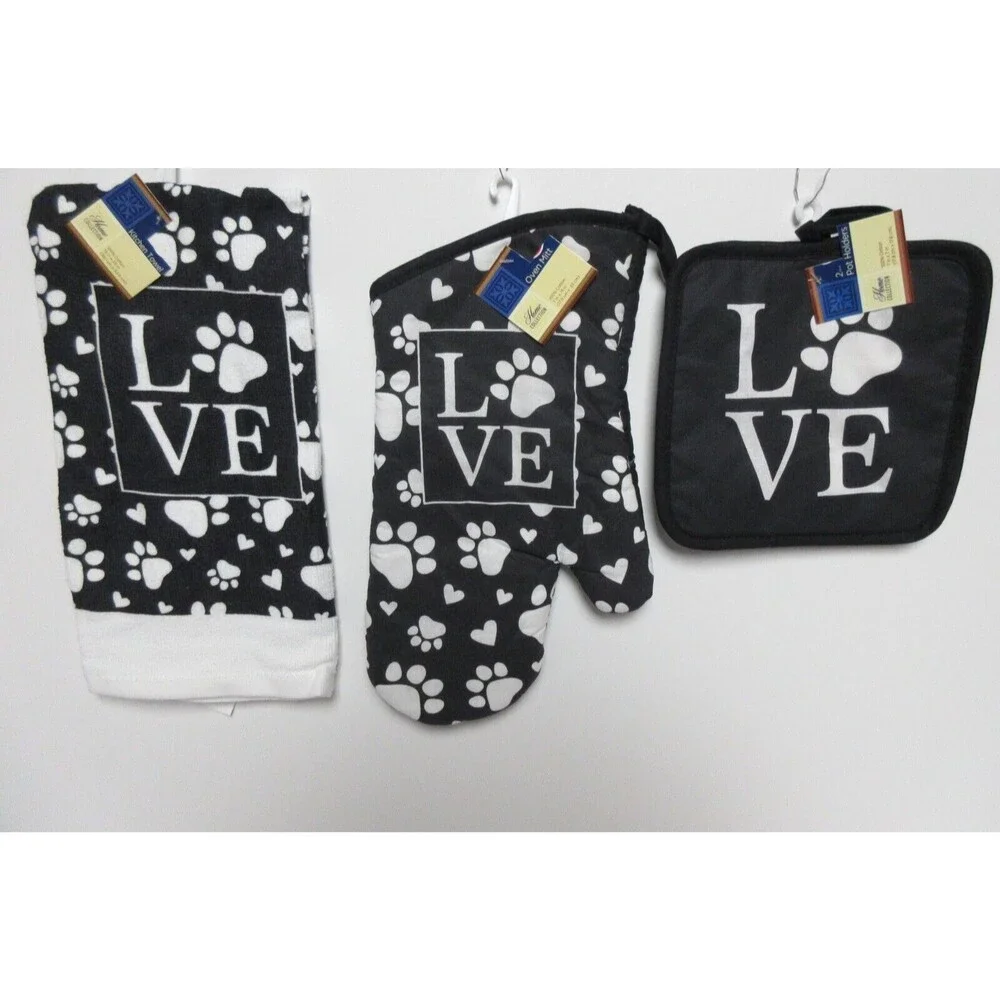 5pc Love kitchen towel set (towel, & 4 pot holders)